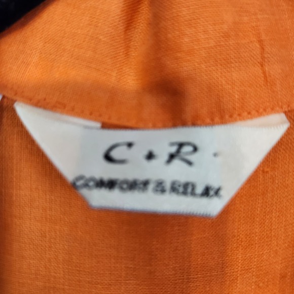 NWT Comfort + Relax Orange 100% Linen Short Sleeve Button up Women's Top M - Picture 2 of 10